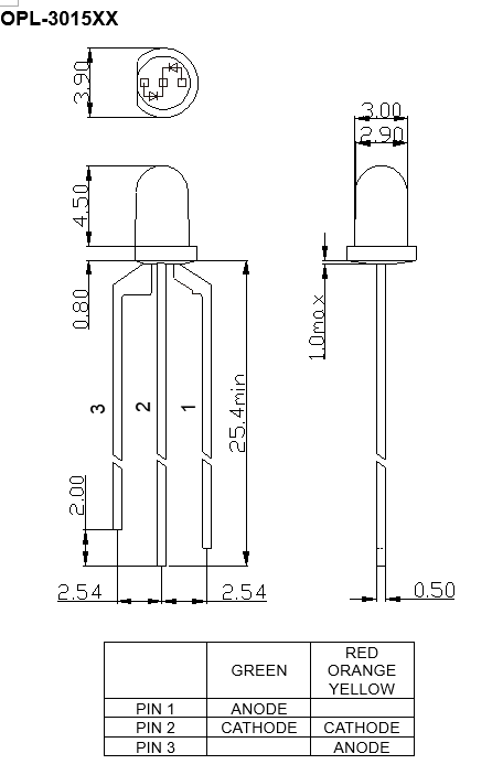 3mm THT Round Bi-Color LED Lamp with 3 Lead Frame | White Diffused | Viewing Angle 60°