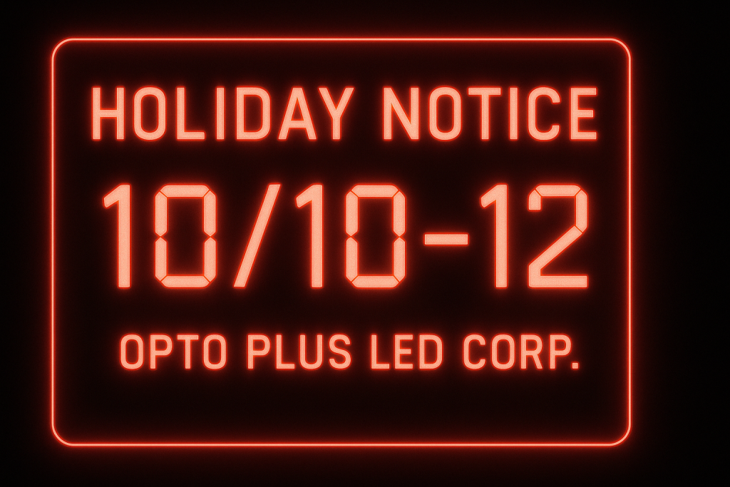 Taiwan National Day holiday notice from OPTO PLUS LED