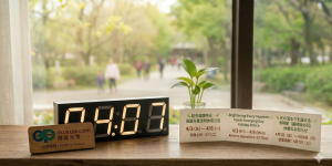 OPTO PLUS LED green LED clock display showing 04:08 on a windowsill