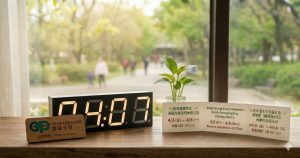 OPTO PLUS LED green LED clock display showing 04:08 on a windowsill