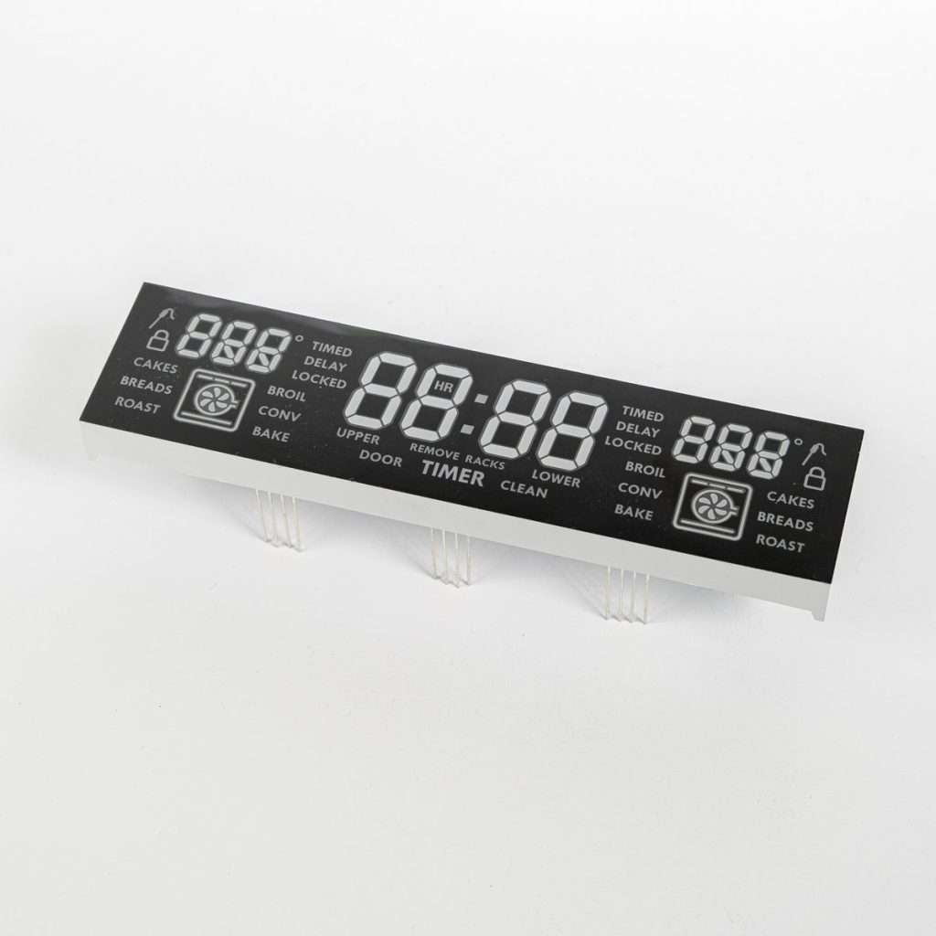 雙烤箱用長條客製 LED 顯示模組:888° 溫度、88:88 TIMER、插件腳